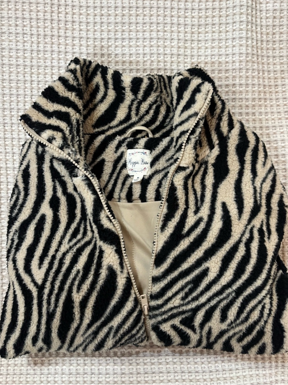 Zebra-Print Sherpa Pullover Sweater - Black & White